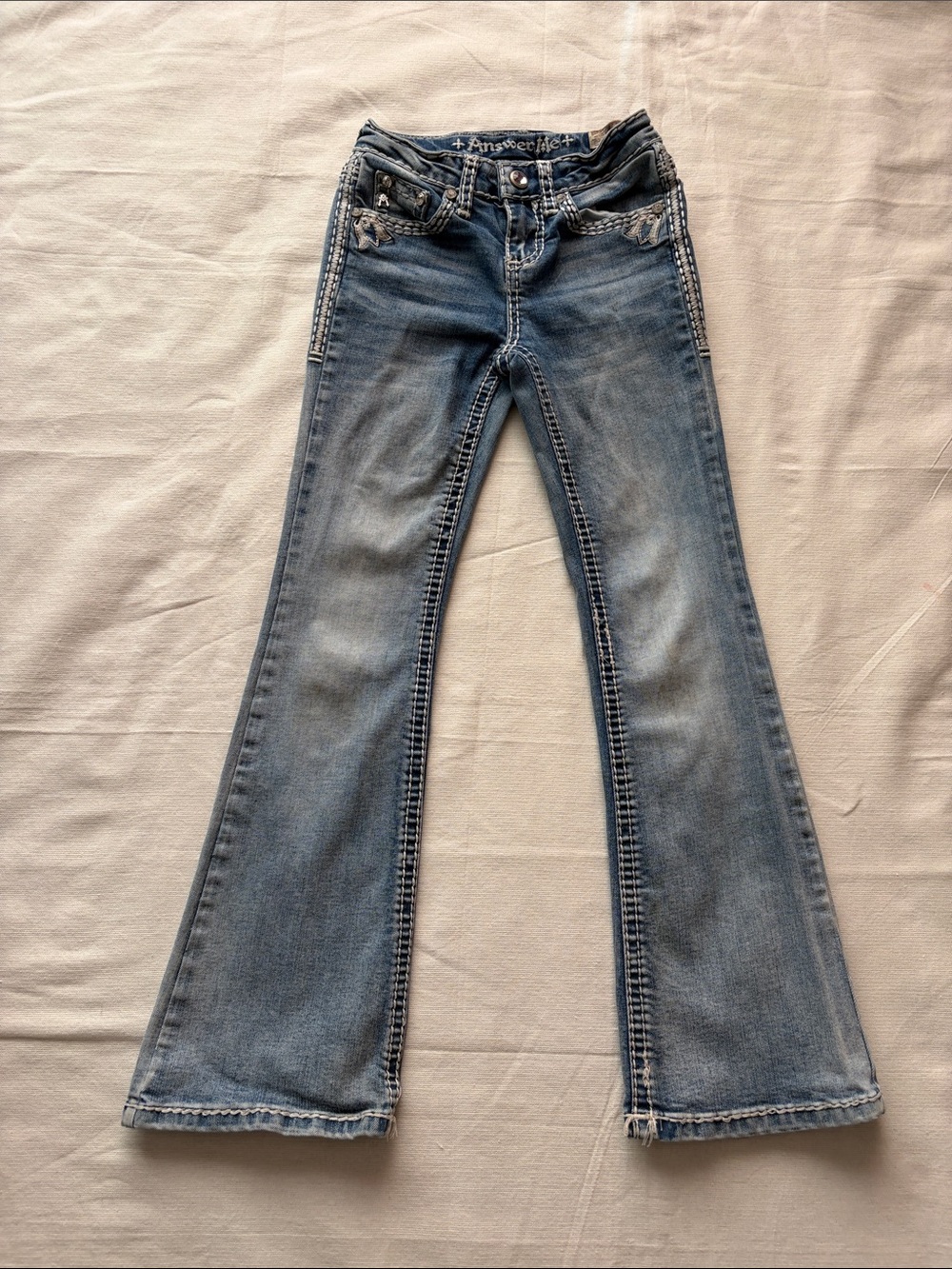 Answer Me Light Blue Flared Girls' Jeans with Embroidered Pockets